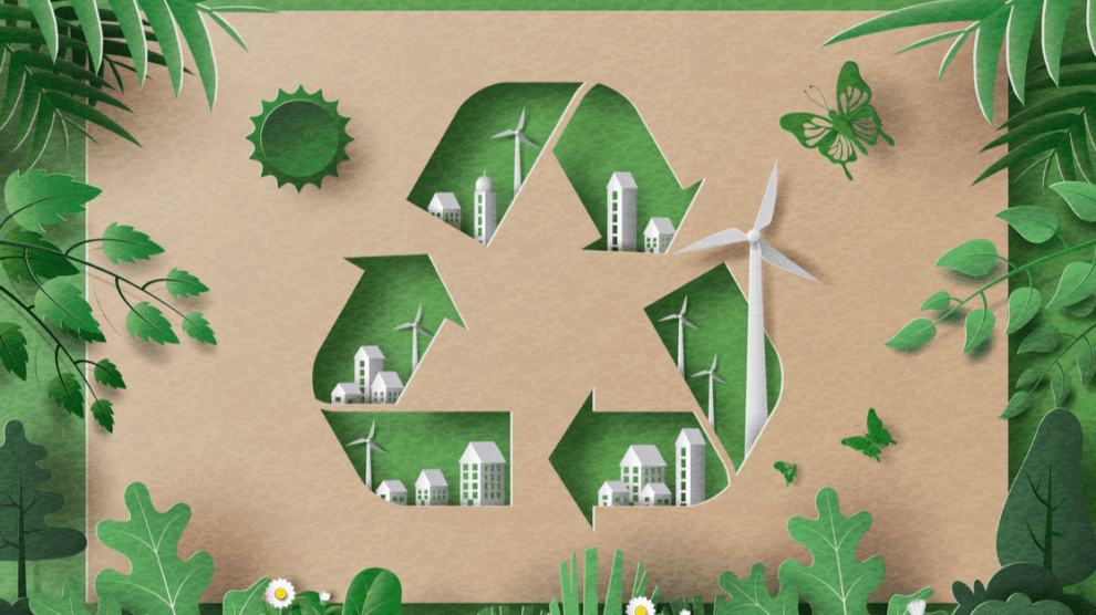 Symbole de recyclage et illustrations de la nature