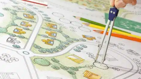 Réalisation d'un dessin pour le plan d'un espace paysagé