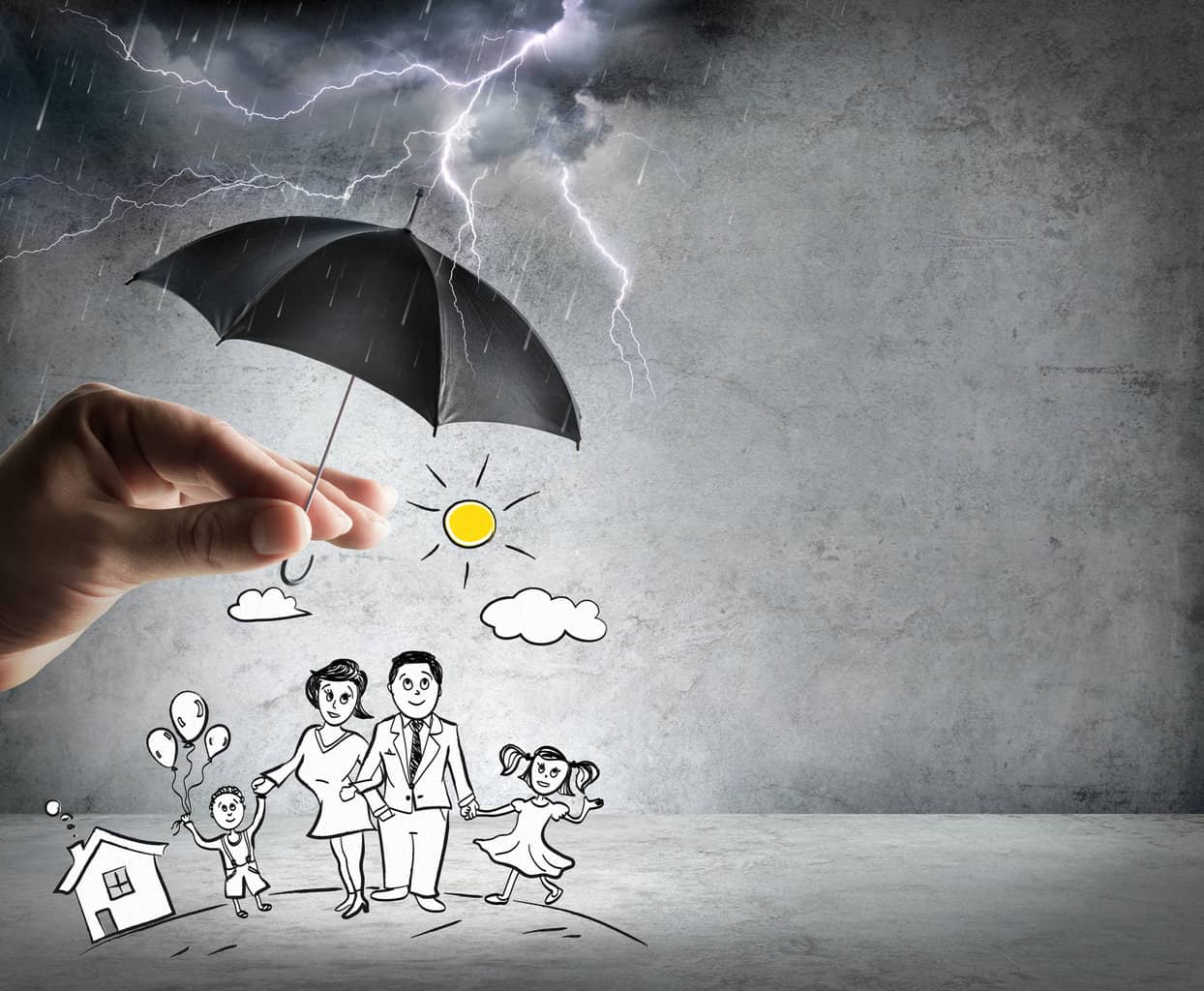 Illustration représentant une famille assurée contre les risques